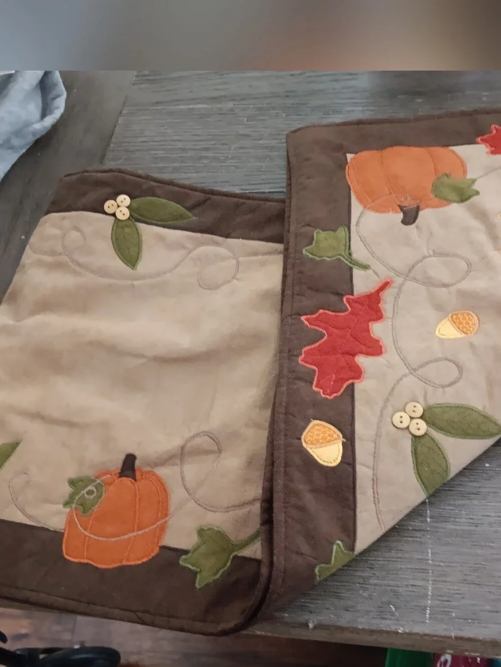 Autumn Leaves Quilted Table Runner - Taupe, Red & Orange 13 By 54